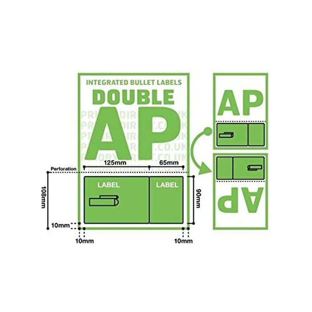 Priory Direct Double Bulletin Style White Paper Label with Two Labels per Sheet - Pack of 1000