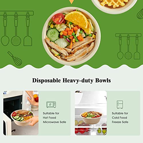 SYOSI Compostable Bowls, 12oz Disposable Paper Bowls, Biodegradable Soup Bowls Made of Natural Bagasse, Eco-Friendly Sugarcane Bowls for Salad Wheat Flakes 100 Pack (Nature)