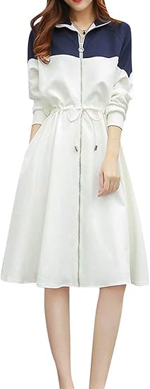 Amazon Tyqqu レディース ワンピース ジップアップ ロング 前開き ブルゾン スポーツ風 Aライン 春秋ワンピース 着痩せ 長袖 可愛い 大きいサイズ ワンピース チュニック 通販