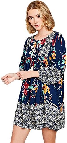 Hayden Women's Tropical Border Print Peasant Dress Navy Multi (Small)