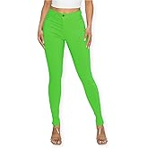 High Waisted-Rise Colored Stretch Skinny Destroyed Ripped Distressed Jeans for Women Olive Mustard RED