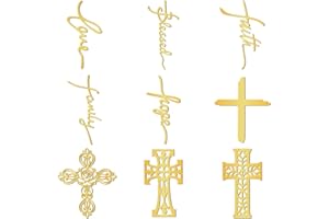 PRESSINART 9Pcs 9 Styles Gold Cross Stickers 1.5 x 1.5 Inch, Gold Metal Decal Self Adhesive Waterproof Cross Words Theme Meta