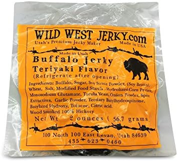 #1 BEST Premium 100% Natural Grass Fed Hand Stripped 2 OZ. Thick Cut Delicious Bold Flavor Buffalo Jerky from Utah USA – Wood smoked With Hickory Wood by Wild West Jerky (Teriyaki, Teriyaki 10 Pack)
