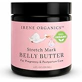 Organic Belly Butter for Pregnancy Stretch Mark Prevention and Treatment by Irene Organics - Award Winning Anti Stretch Mark Tummy Balm For Pregnancy and Postpartum 4oz - Hydrating Bump Cream
