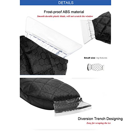Ice Scraper Mitt Windshield Snow Scrapers with Waterproof Snow Remover Glove Lined of Qualited Fleece for Car (Black) - Thumbnail 2