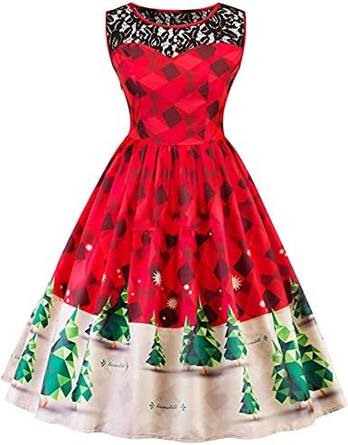 Women St Patricks Day Dress Vintage 1950s Halter Neck Print Cocktail Party Swing Dresses
