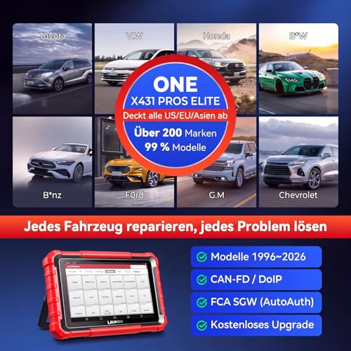 LAUNCH X431 Pros Elite OBD2 Diagnostic Device Car, Bidirectional Scanner with ECU Coding, Full System Diagnostics, 45+ Service Functions, CANFD & DOIP, FCA Autoauth, 2 Years Update