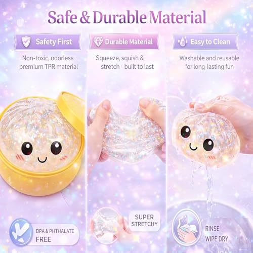 SLEEPHEAD®New Mystery Dumpling Squishy, Rare Glitter Dumpling Squishy– Random Surprise Stress Dumplings in Mini Steamer Basket (Color Random*3)