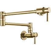 BAGNOLUX Traditional Wall Mounted Single Hole Pot Filler Faucet, Brass Kitchen Faucet Restaurant Stove with 2 Lever Handles and Double Jointed Swing Arm, 23.4 Inch, Brushed Gloss Dark Gold-PVD