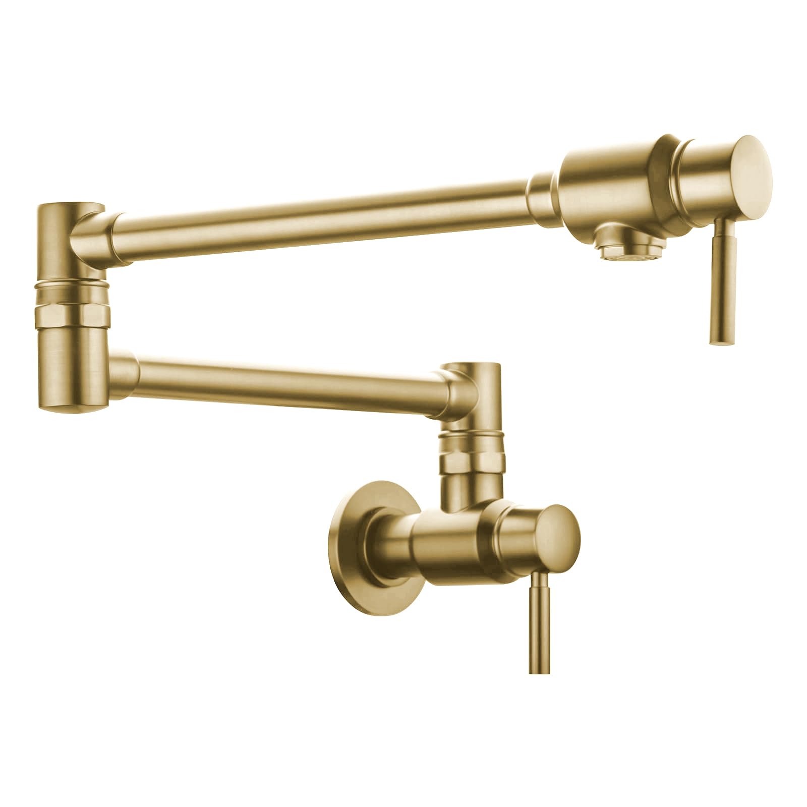 Photo 1 of BAGNOLUX Traditional Wall Mounted Single Hole Pot Filler Faucet, Kitchen Restaurant Stove Faucet with 2 Lever Handles and Double Jointed Swing Arm, 23.4 Inch, Brushed Gloss Dark Gold-PVD