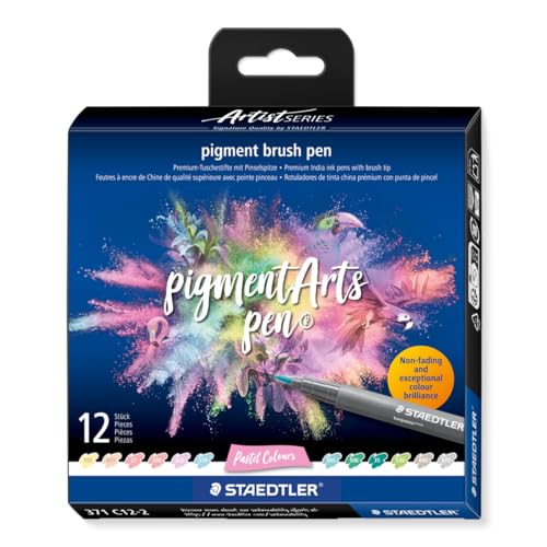 STAEDTLER 371 C12-2 Pigment Arts Brush Pen - Assorted Pastel Colours (Pack of 12)
