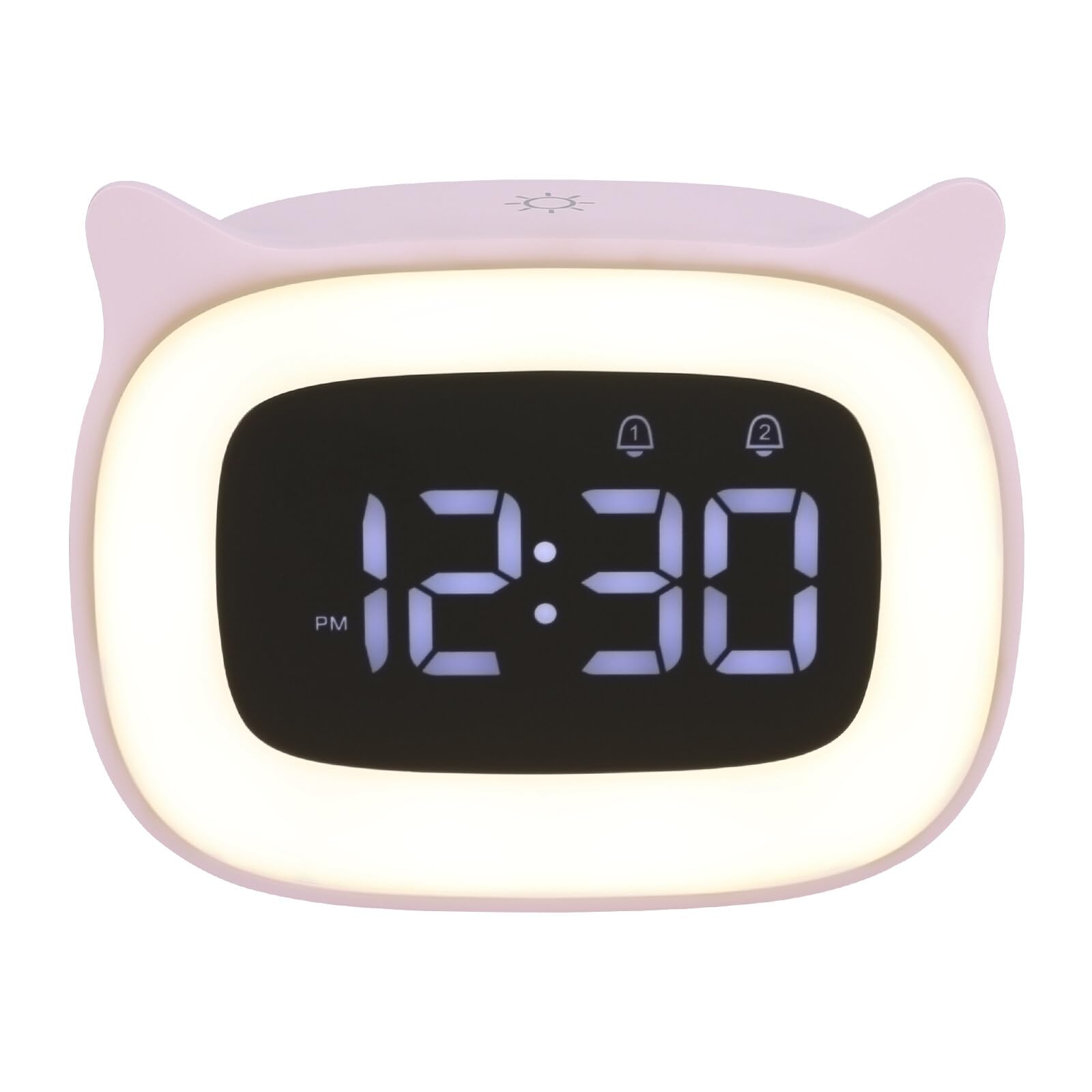 Kinberry Digital ChildrenS Alarm Clock With Night Light - Light Alarm Clock for Girls Boys Teenagers School Back To School Gifts 18 Ringtones Dual Alarms Snooze Modes 12/24 Hours, Pink