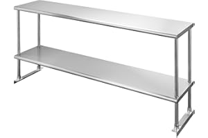 HALLY SINKS & TABLES H Hally Double Overshelf of Stainless Steel 12'' x 60'' Weight Capacity 400lb, Commercial 2 Tier Shelf for Prep & Work Table in Restaurant, Home and Kitchen