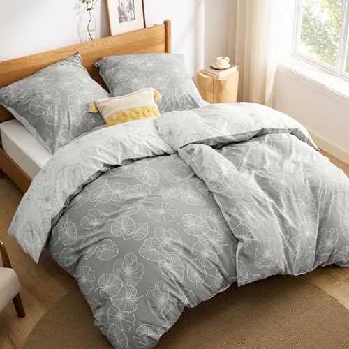BEDSURE Bettwäsche 135x200 Baumwolle 4teilig - Grau Ginkgo