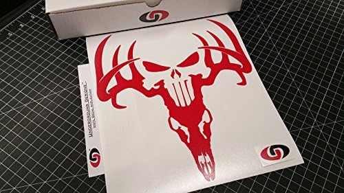 Deer Punisher Skull Hunting Decal Window Sticker 9.5"x11" GLOSS RED
