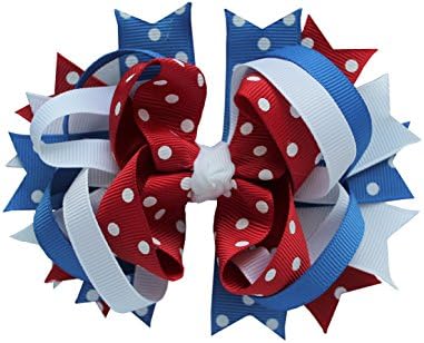 USA Patriotic July 4th Memorial Day Girls Hair Bow Red White and Blue (Red White and Blue Polka Dots)
