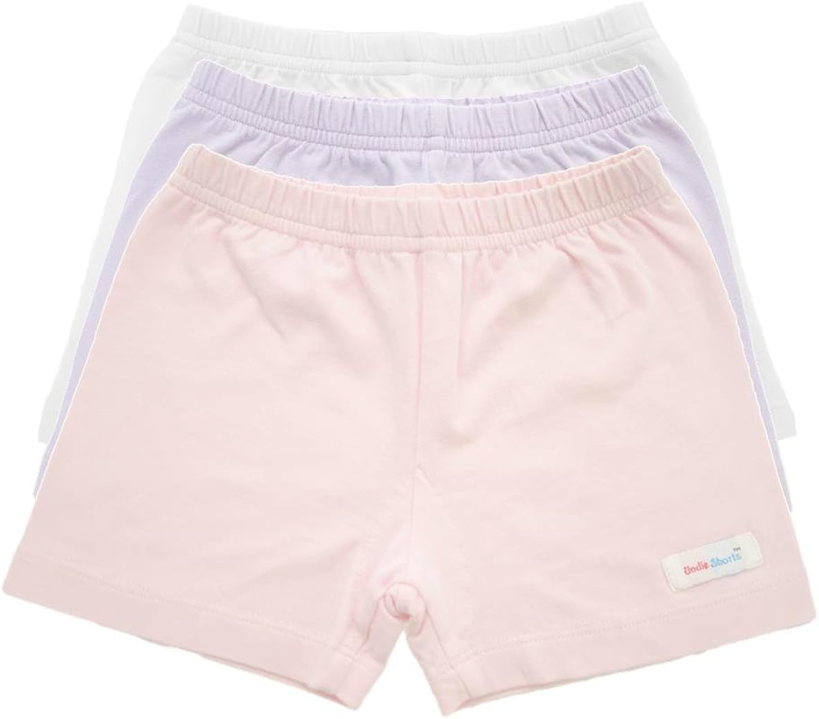 UndieShorts Girls Lavender, White, Pink 3 Pack Undershorts, Playground Athletic Bike Shorts for Under Dresses