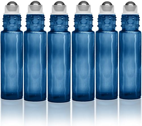 Everything4Oils 6 Pack 10 ml Glass Bottles with Metal Rollerballs-Blue
