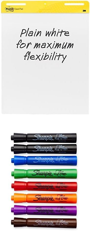 Post-it Self-Stick Easel Pad, 25 x 30.5 Inches, 30-Sheet Pad (2 Pack) and Assorted 8 Pack of Sharpie Flip Chart Markers : Office Products