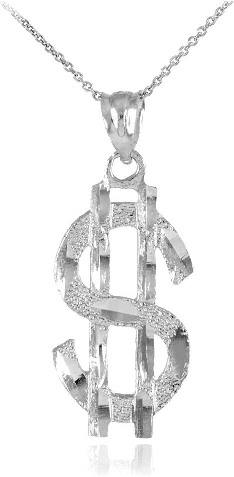 Hip Hop Jewelry 925 Sterling Silver Dollar Sign $ Bling Pendant Necklace