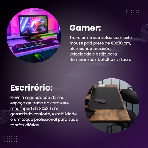 Mouse Pad Gamer RGB Led 80x30 Grande Speed Antiderrapante Base Emborrachada Borda Costurada Ideal para Jogos e Escritório