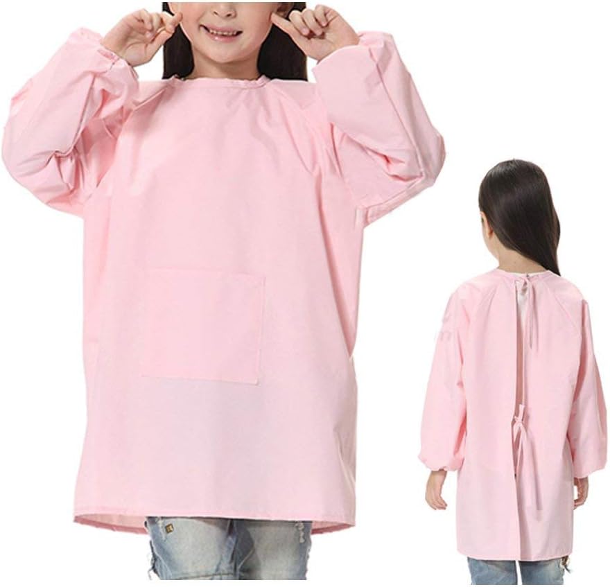 Sanmum Kids Art Smocks, Children Waterproof Artist Painting Aprons with Long Sleeve, Long Sleeve Toddler Apron (Pink,M) - Image 3