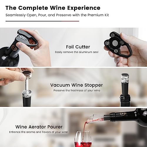 Flauno Electric Wine Opener Rechargeable - Automatic Wine Bottle Opener, Electric Corkscrew Wine Opener with Foil Cutter, Vacuum Wine Stopper, Wine Aerator Pourer, Wine Gift Set (Gray)