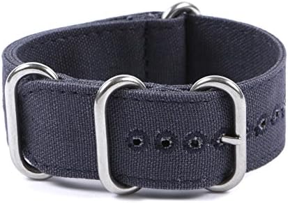 Canvas nato watch strap 24 mm Navy Blue Stitched holes - Zulu Style