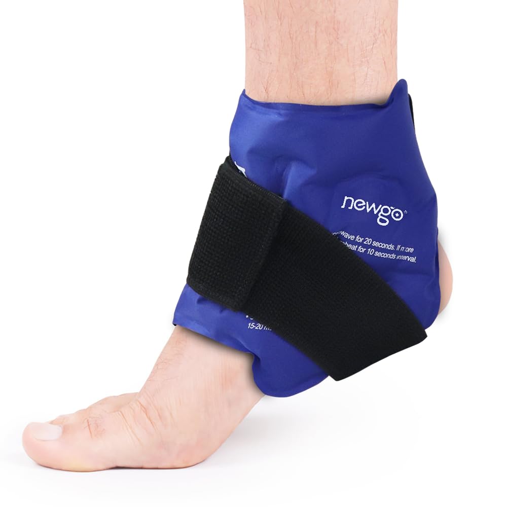 NEWGO Ankle Ice Pack Wrap for Injuries Reusable, Hot Cold Therapy Gel Foot Ice Pack for Pain Relief, Ankle Swelling, Achilles Tendinitis, Plantar Fasciitis, Sprained