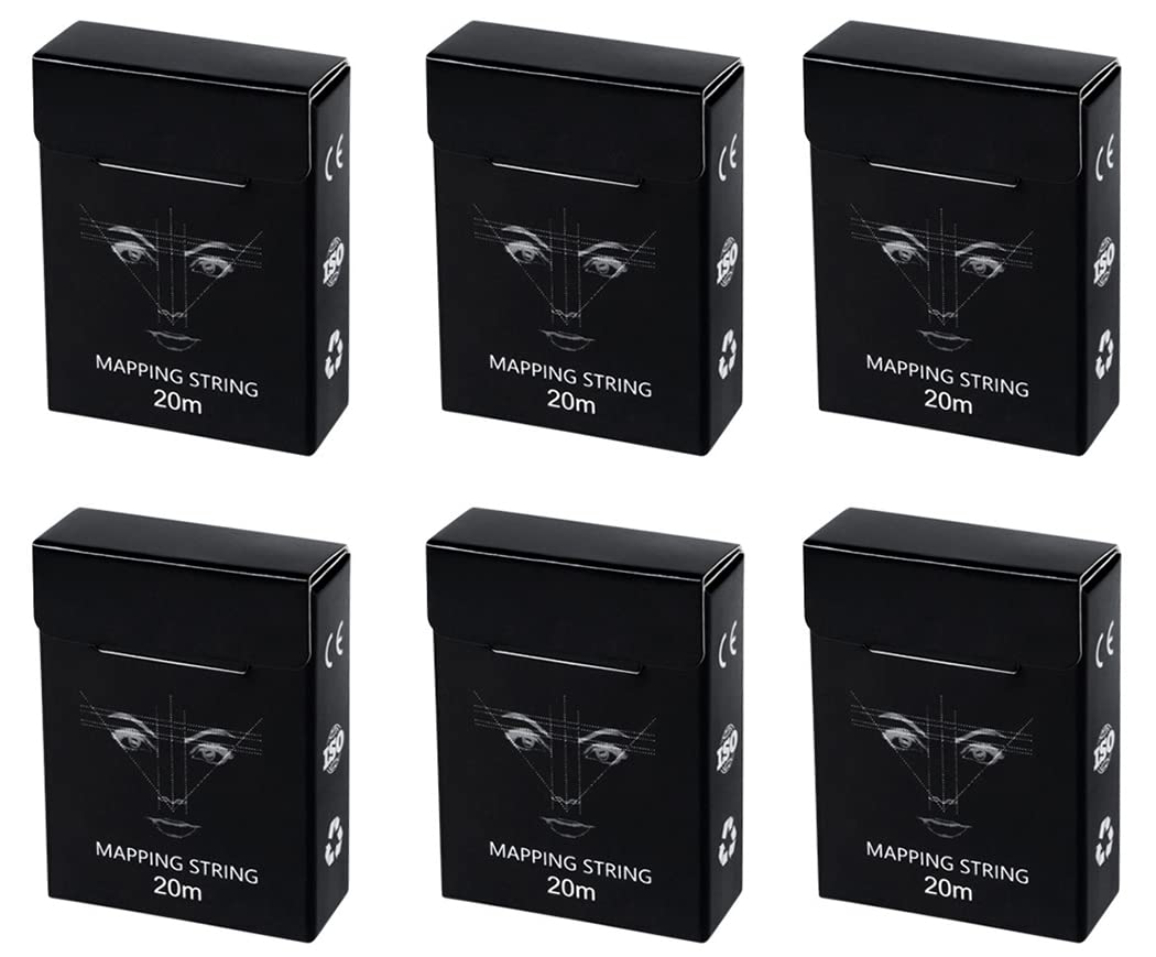 XIAOYU 20M Pre-Inked Eyebrow Mapping String for Eyebrow Measuring, Brow Mapping Thread, 6 Pack, Black Box (White Ink)