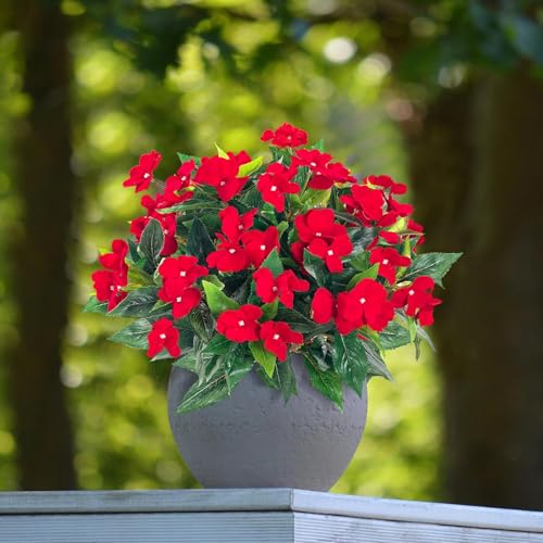 Laelfe Outdoor Artificial Flowers, 2 Packets UV Resistant Artificial Plastic Fake Flowers for Outdoors, Balcony, Garden, Window (Red)