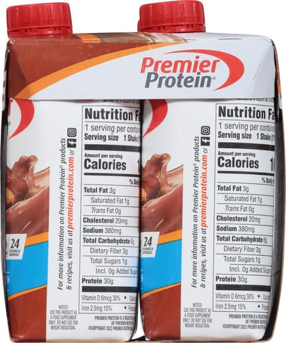 PREMIER PROTEIN SHAKE, CHOCOLATE PEANUT BUTTER, 30G PROTEIN, NO ADDED SUGAR, 24 VITAMINS & MINERALS TO SUPPORT IMMUNE HEALTH, 11 FL OZ, 4 PACK (PACKAGING MAY VARY)