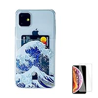 Wallet Case Compatible for iPhone 11R XIR 6.1 inch 2019 with Card Holder Slot Ultra-Slim Thin Soft TPU Clear Cover Compatible for iPhone 11/XI 11R with Screen Protector (Japanese Wave)