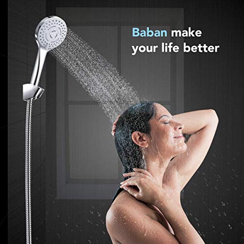 Black Friday Baban Handheld Shower Head with Powerful Shower Spray against Low Pressure Water Supply Pipeline, Multi-functions, Bathroom Accessories w/Hose, Bracket, and Teflon Tape- Chrome
