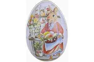 Easter Decorative Iron Eggs, Colorful Yellow Rabbit Design Candy Shell Containers, Easter Theme Storage Box (Type B, 11CM*6.5