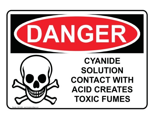 ComplianceSigns Vinyl OSHA DANGER Label, 5 x 3.5 in. with Acid Info in English, 4-pack White