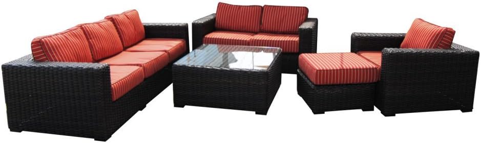 Amazon Com Teva Patio Santa Monica Wicker Rattan 5 Piece Patio Deep Seating Conversation Set With Sunbrella Fabric Furniture Decor