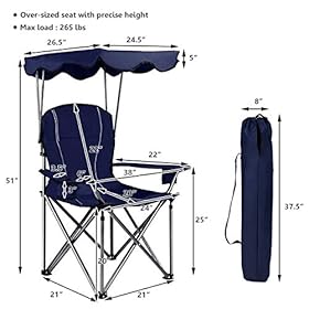 GYMAX Camping Chair, Folding Outdoor Lawn Chair with Canopy, Carry Bag & Cup Holder, Portable Heavy Duty Camp Chair for… 51J2IRPnebL