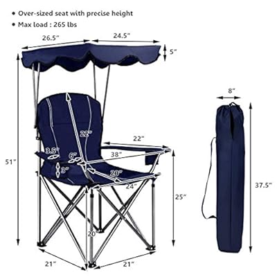 GYMAX Camping Chair, Folding Outdoor Lawn Chair with Canopy, Carry Bag & Cup Holder, Portable Heavy Duty Camp Chair for… 51J2IRPnebL