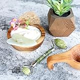 BONUS!! MAKEUP BAG AND HEADBAND JADE ROLLER AND GUA SHA STONE | PREMIUM SET | Himalayan Anti-aging 100% Natural | Face Eye Neck Beauty Roller For Slimming & Firming | Rejuvenate Skin & Remove Wrinkles