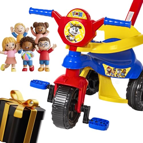 Carrinho de passeio infantil andador bebe didatico de empurrar com pedal haste proteção removivel totoka motoca menina menino velocipede triciclo brinquedo de atividades (Azul)