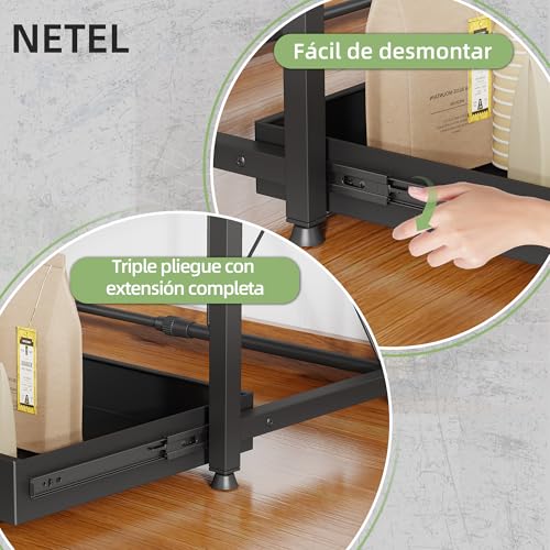NETEL Extendable 3 Tier Microwave Stand, Adjustable Countertop Microwave Shelf, Kitchen Countertop, Microwave Organizer with Cup Holder and Storage Drawer, Black