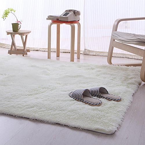 Mordern Anti-Skid Plush Shaggy Area Rug Carpet Nonslip Soft Fluffy Floor Mat for Dining Bedroom Home 80X160cm 10 Colors (White)