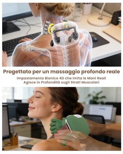 Neck Massager, 4D Shiatsu Bionic Back and Neck Massager, 4000mAh High Capacity Battery, 3 Intensity Levels, 2 Heat Zones, Deep Neck Massager for Pain Relief