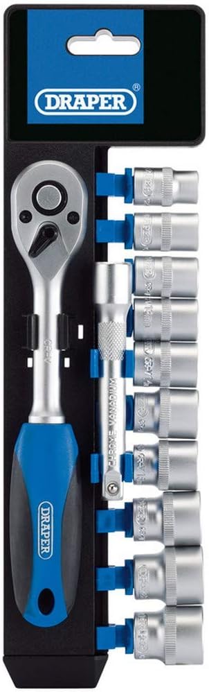 Draper 16371 Square Drive Metric Socket and Ratchet 12 Pieces Set, 3/8" Length , Blue, 3/8-Inch