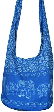 Thai Hobo Hippie Elephant Sling Crossbody Bag Purse Thai Top Zip Handmade New Color Light Sky Blue.