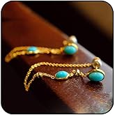jomjeu Turquoise Stud Earrings for Women, 18K Gold Chain Dangle Earrings Cute Oval Turquoise Jewelry for Women