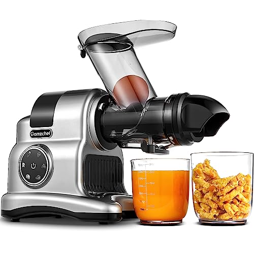 Extracteur de jus à goulotte large de 80 mm - 150W extracteur de jus de fruits et légumes haute nutrition à mastication lente avec 2 modes de vitesse et fonction Reverse - Silber