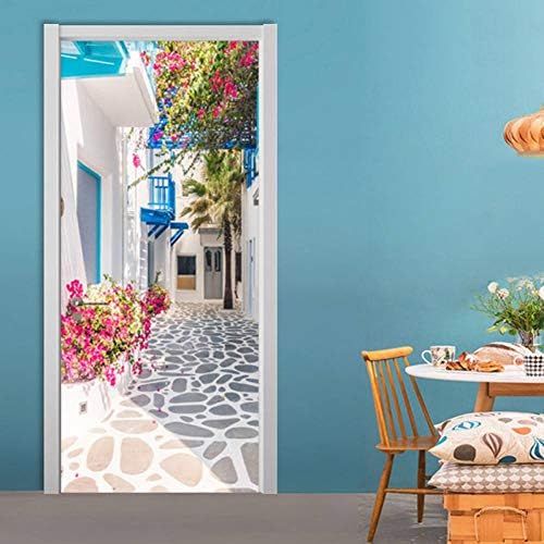 MXET European Style 3D City Town Landscape Door Sticker Living Room Restaurant Wallpaper 3D PVC Self-Adhesive Home Decals Sticker 3 D