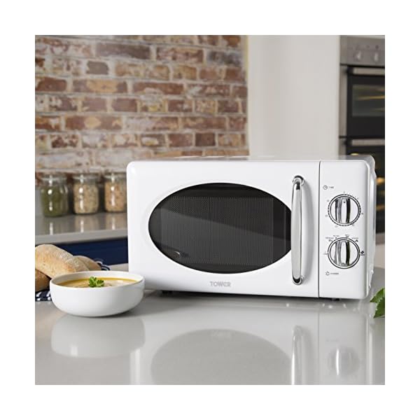 Tower-T24017-Manual-Solo-Microwave-with-6-Power-Levels-30-Minute-Timer-Defrost-Function-Stainless-Steel-Interior-800-W-20-liters-White Tower T24017 20L Manual Microwave with 800W Power Output and 30 Minute Timer, Stainless Steel,White